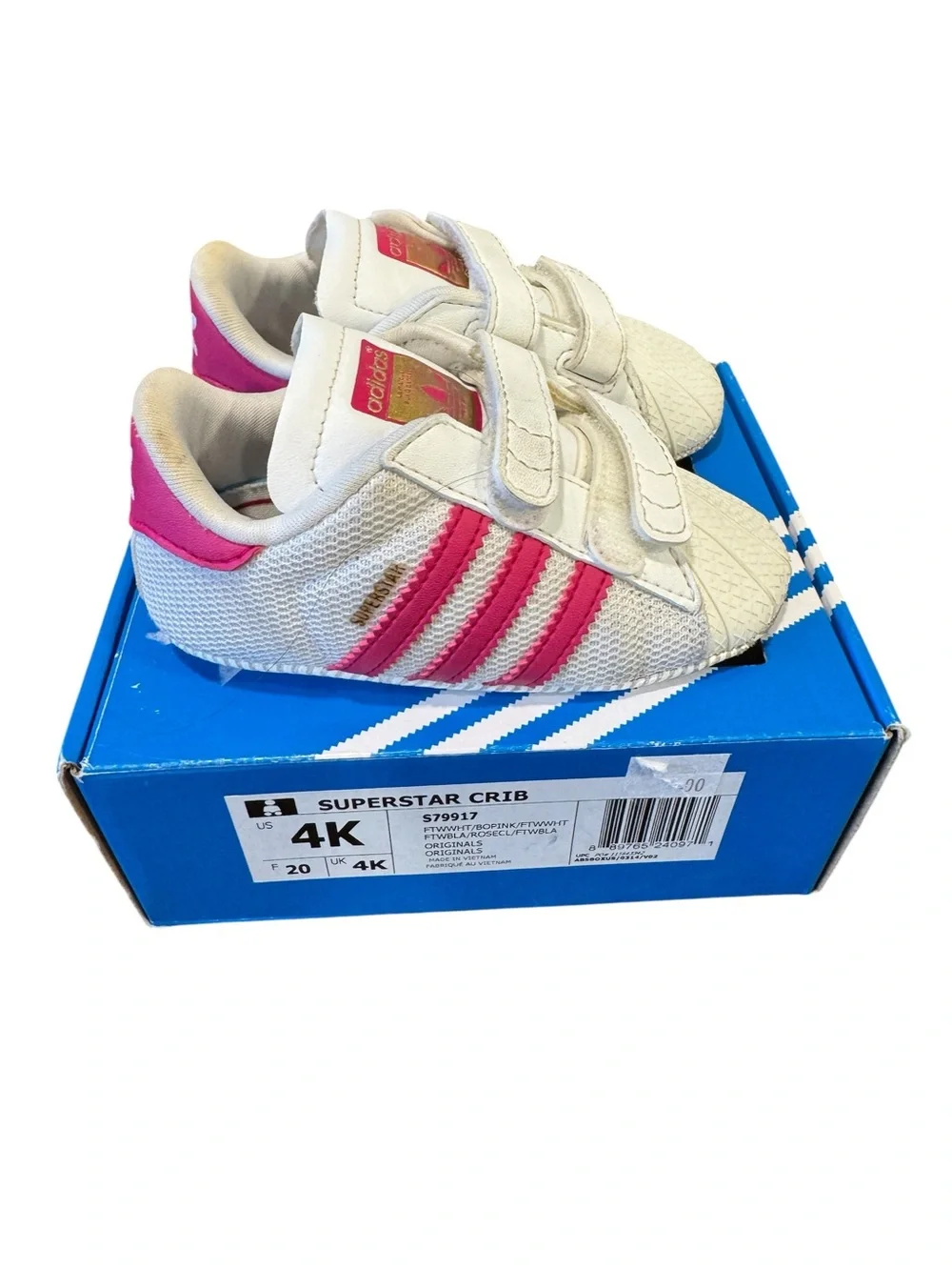 adidas Superstar Crib Shoes White Pink Stripes Sneakers Baby Girl Infant 4K